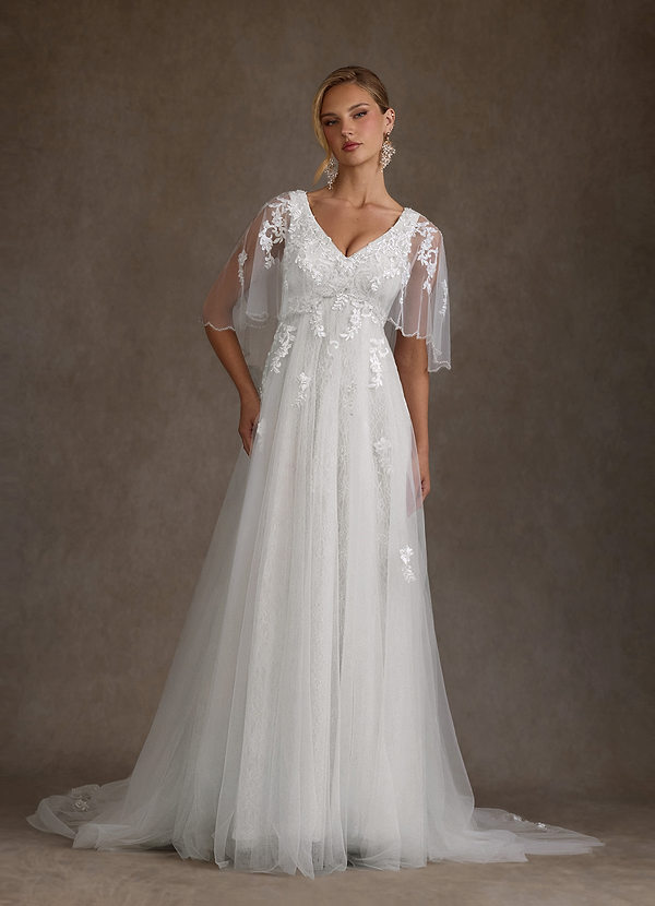 Renesmee Vestidos de novia Vestido Diamante Blanco de Tul de Línea A con Lentejuelas image1