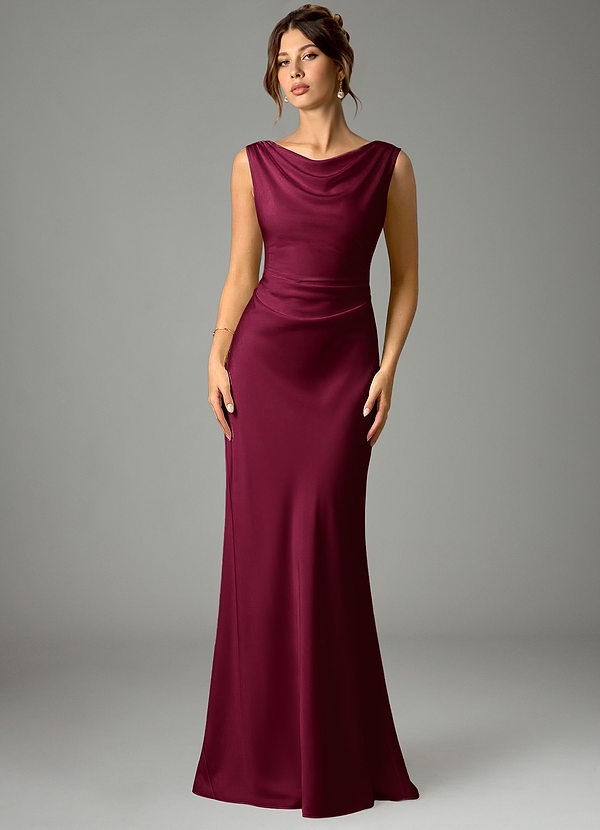 Azazie Kieryn Bridesmaid Dresses Burgundy Mermaid Pleated Stretch Satin Dress image1