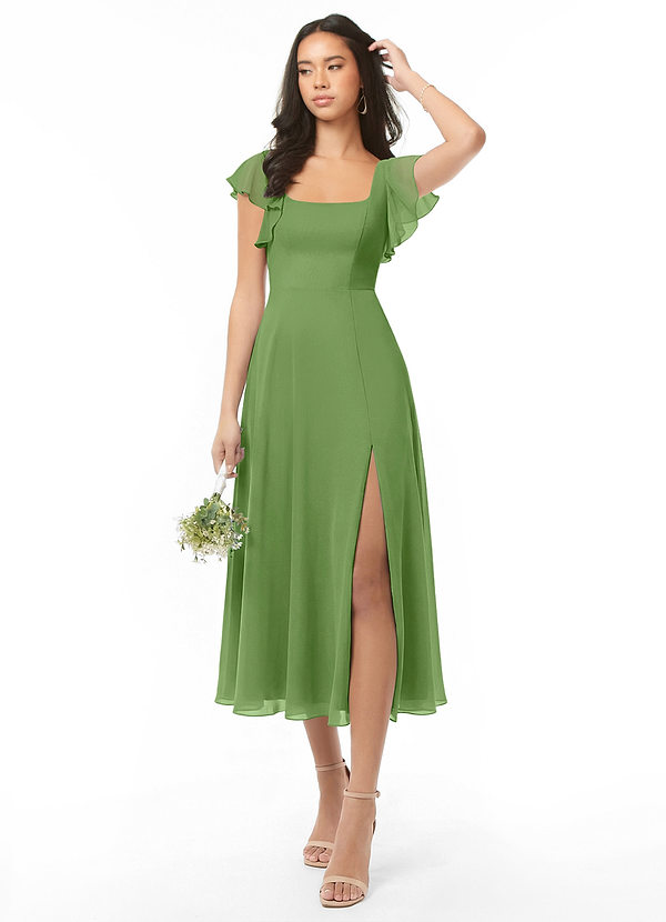 Azazie Bondi Bridesmaid Dresses Basil A-Line Ruched Chiffon Dress image1