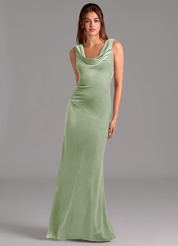 Azazie Rylina Robes Demoiselle d'honneur Robe Sirène en velours Arc Vert Sauge image1