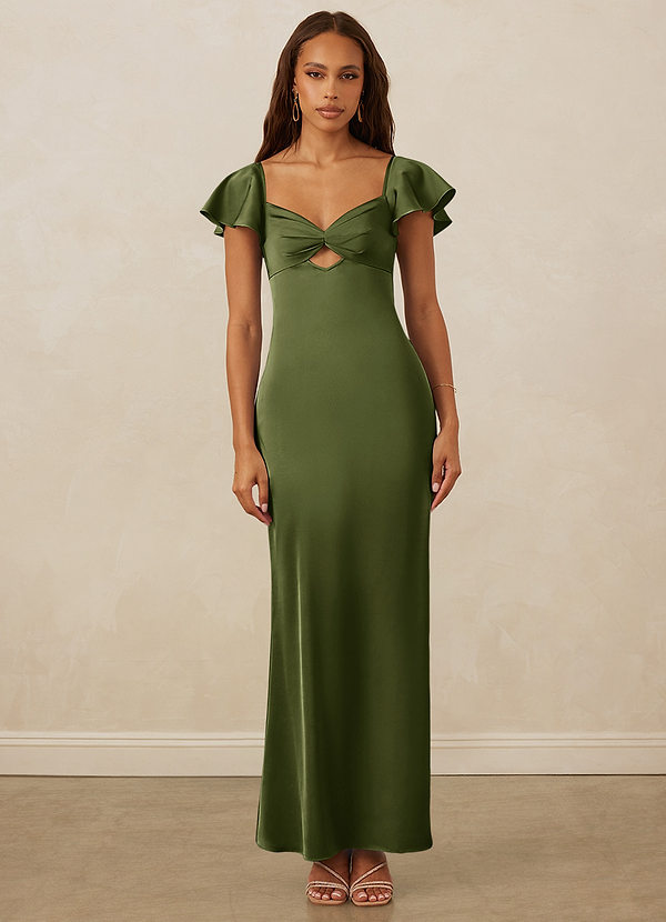 Christian Siriano Bridal for Azazie 1005 Bridesmaid Dresses Flutter Sleeve Stretch Satin Sheath Dress image1