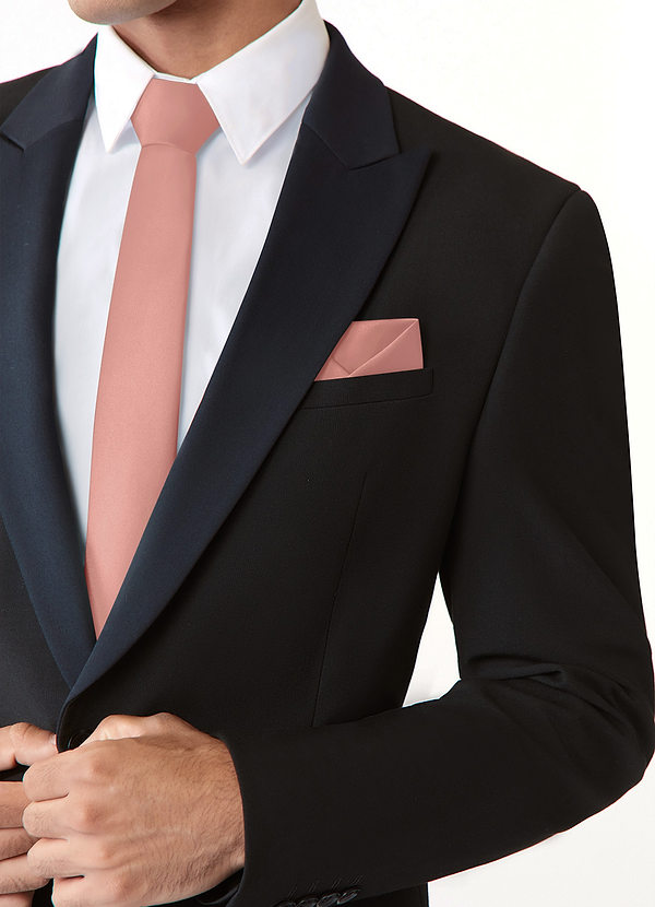 Set van matte satijnen skinny stropdas en pochet front
