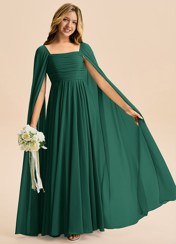 Azazie Calista Junior Vestido Esmeralda de Chiffon de Linha A com Plissado image1