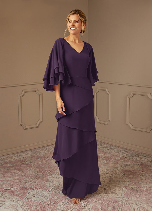 Azazie OHara Mother of the Brides Dresses Plum A-Line V-Neck Chiffon Dress image1