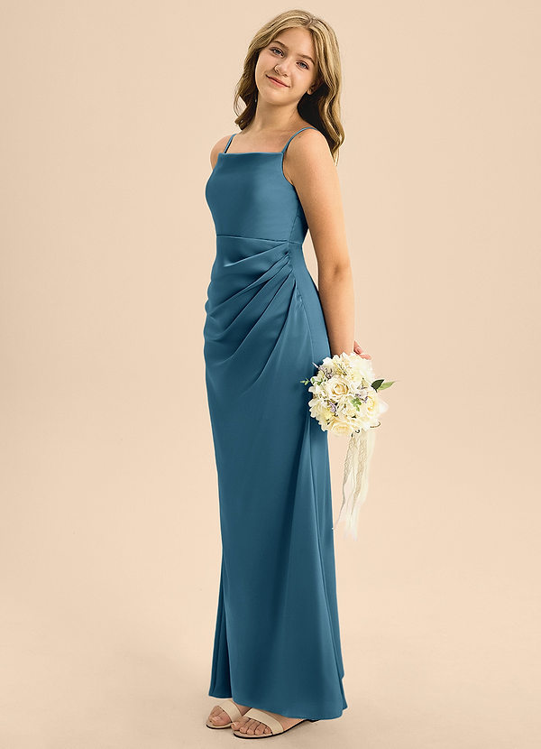 Azazie Renna Junior Bermuda A-Line Pleated Stretch Satin Dress image1