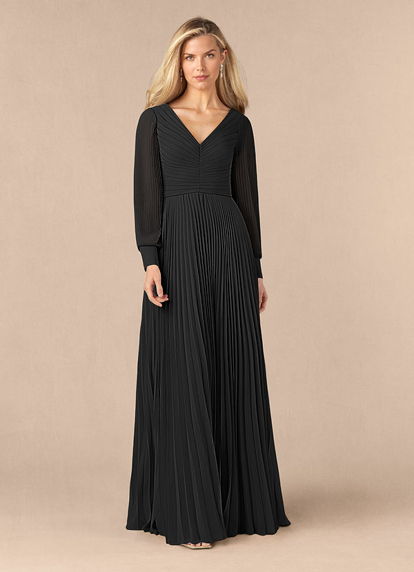 Azazie Zina Mother of the Brides Dresses Black A-Line Pleated Chiffon Dress image1