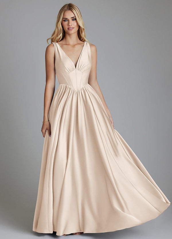 Azazie Delmie Bridesmaid Dresses White Alabaster A-Line Corset Stretch Satin Dress image1