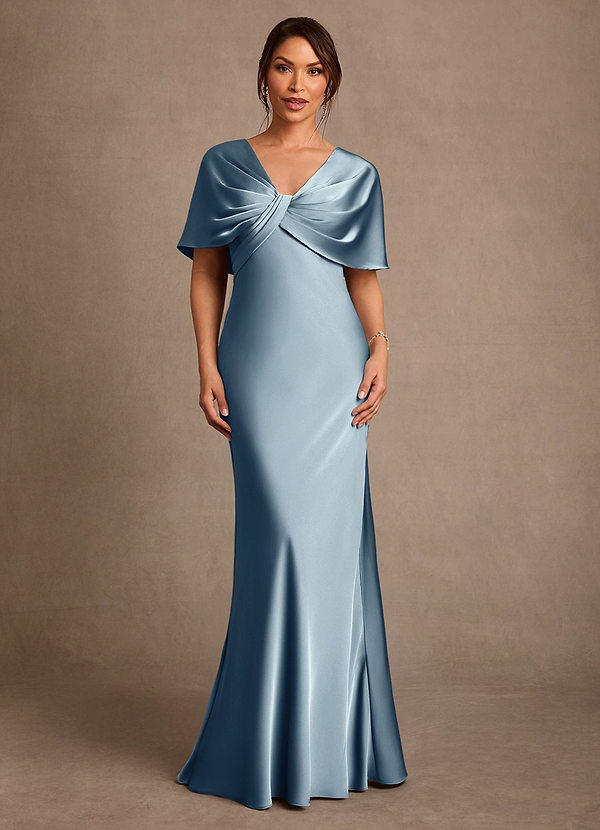 Azazie Dosia Kjoler til brudens mor Skede Plisseret Stræk satin Gulv-længde Kjole image1