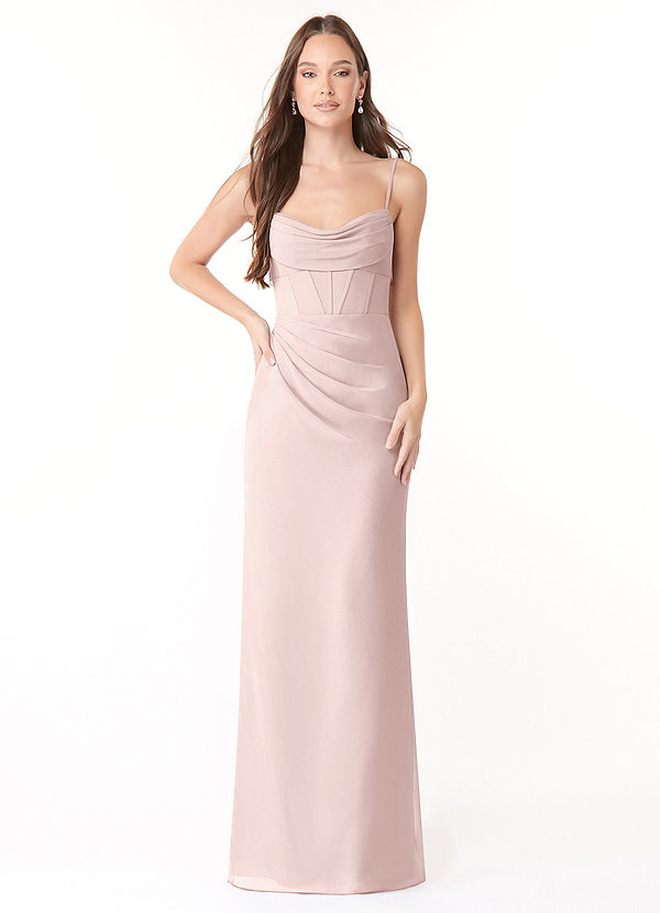 Azazie Mai Bridesmaid Dresses Blushing Pink Sheath Pleated Chiffon Dress image1