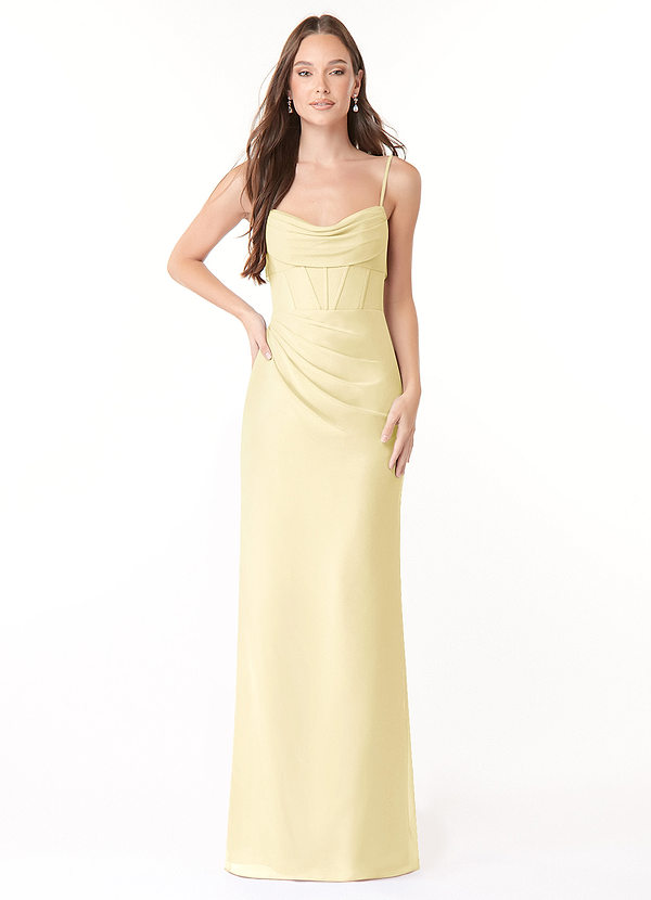 Azazie Mai Bridesmaid Dresses Lemon Sorbet Sheath Pleated Chiffon Dress image1