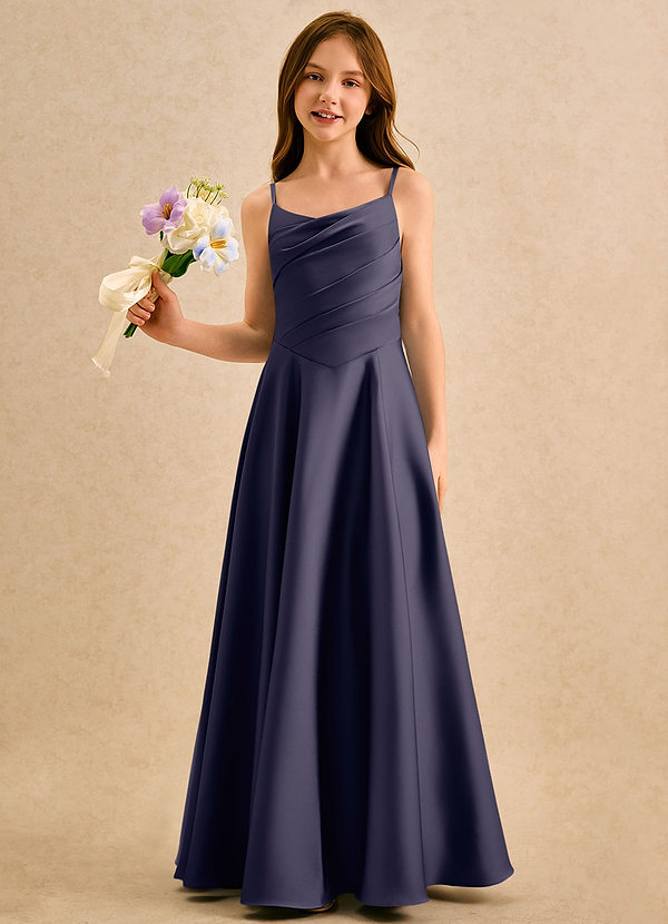 Azazie Coconut Girls Formal Blumenkinder Kleider A-Linie Plissee Stretch-Satin Kleid Sturm image1