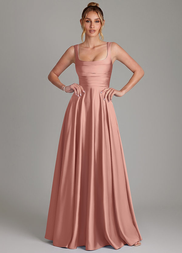 Azazie Azaria Bridesmaid Dresses Rosette A-Line Corset Stretch Satin Dress image1
