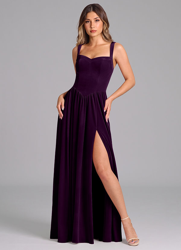 Azazie Francis Robes Demoiselle d'honneur Robe Trapèze en velours Corset Grain De Raisin image1