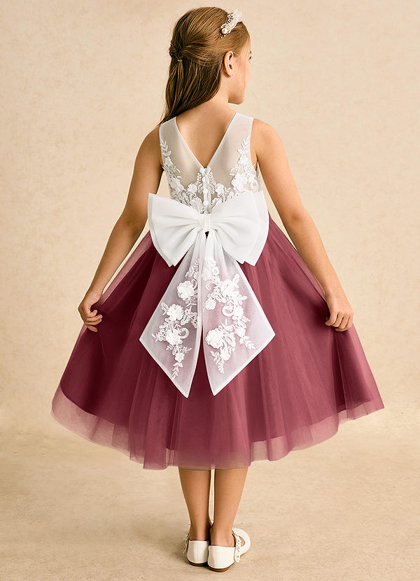 Azazie Lina Blumenkinder Kleider Ballkleid Spitze Kleid Elfenbein Merlot image1