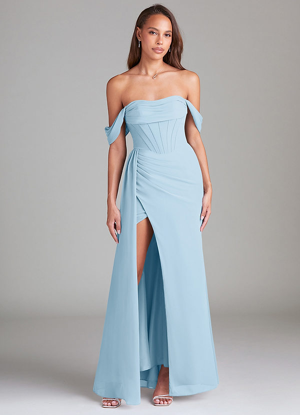 Azazie Amyra Vestidos Dama de Honor Vestido de Azul Cielo de Gasa de Corte Recto Convertible con Vestidos sin tirantes image1