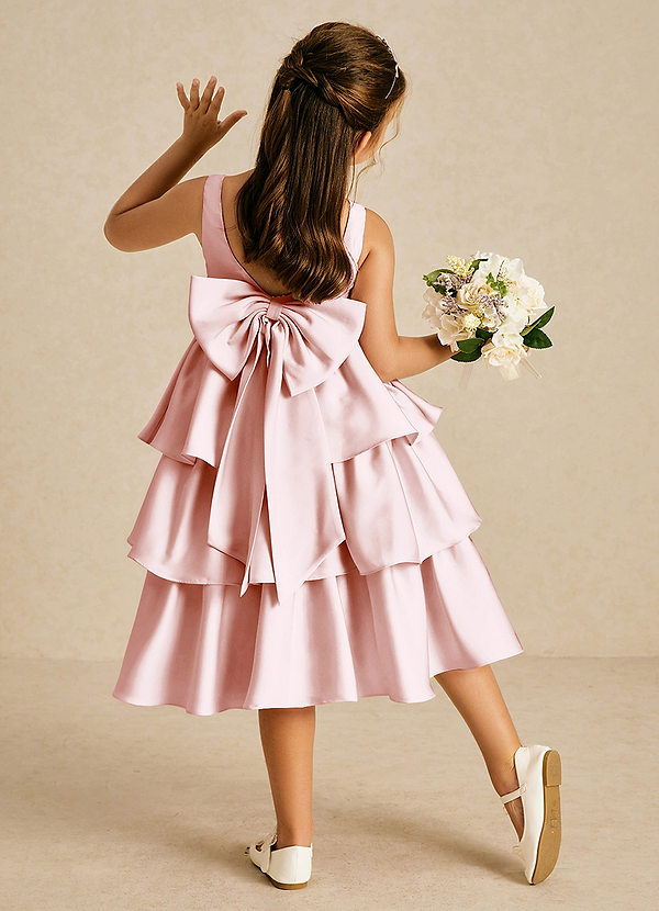 Azazie Margery Blumenkinder Kleider A-Linie Schleifen Stretch-Satin Kleid Zartrosa image1