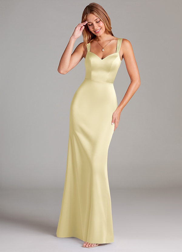 Azazie Denice Robes Demoiselle d'honneur Robe Fourreau en Satin extensible Plissée Sorbet Citron image1
