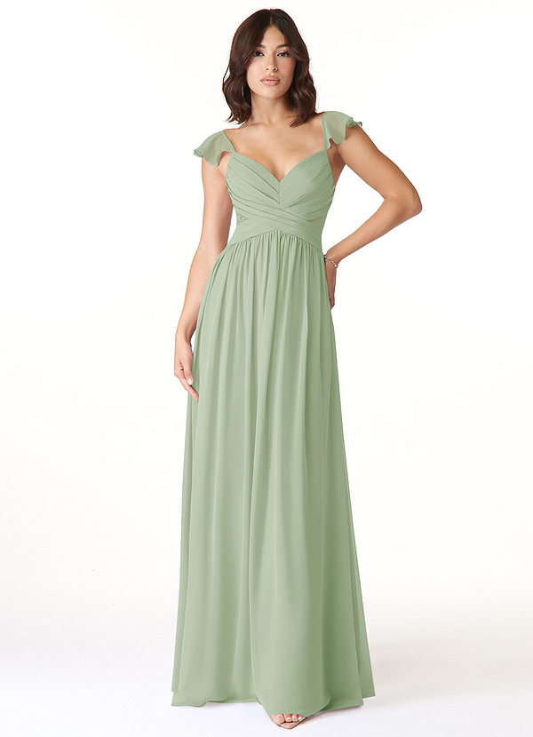 Azazie Lissa Bridesmaid Dresses Dusty Sage A-Line Lace Chiffon Dress image1