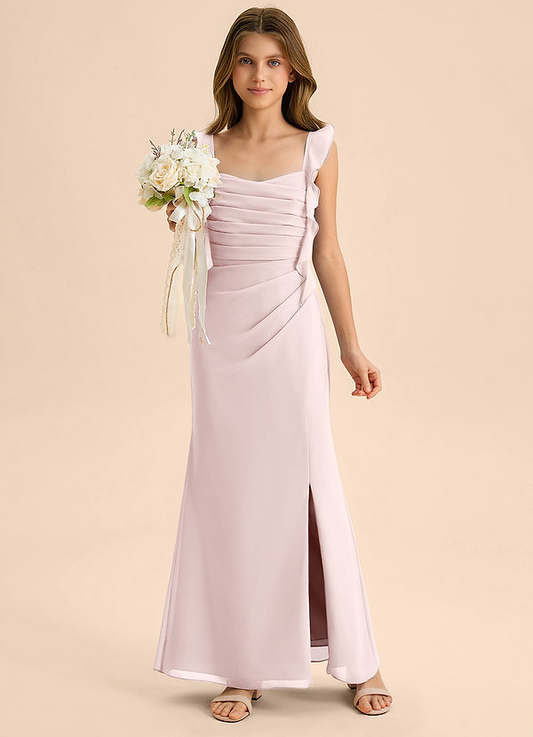 Azazie Jessamine Junior 인어 스윗하트 네크라인 쉬폰 플로어 길이 주니어 신부 들러리 드레스 image1