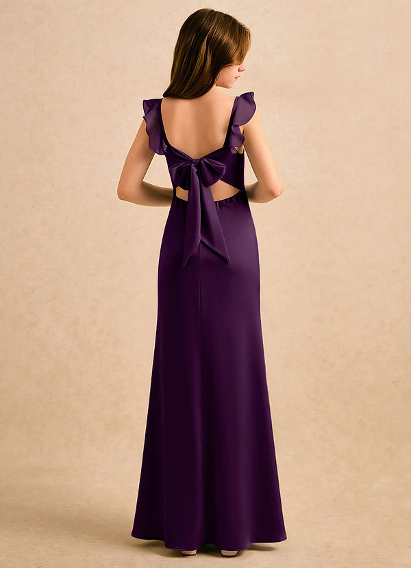 Azazie Novalie Girls Formal Vestidos de Niña de Flores Vestido de Uva de Satén Elástico de Corte Sirena con Lazo image1