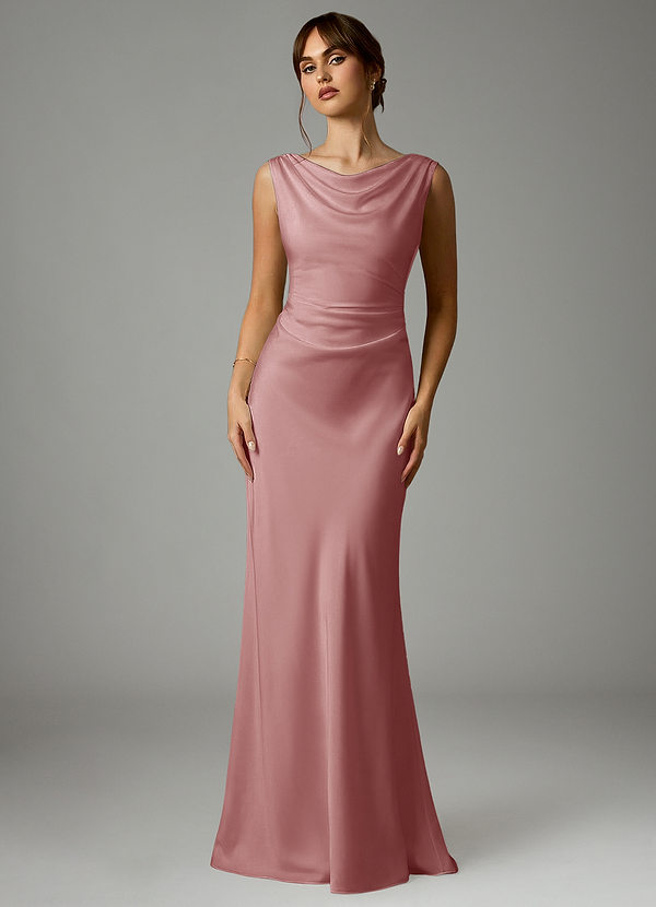 Azazie Kieryn Vestidos Dama de Honor Vestido de Rosa Polvorienta de Satén Elástico de Corte Sirena con Plisado image1