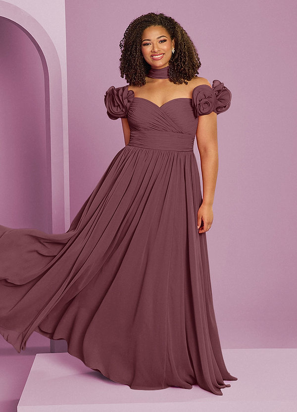 Barbie ♥ Azazie Bruidsmeisjes Jurken Converteerbaar Jurk van Chiffon met A-Lijn Off the Shoulder Sangria image1