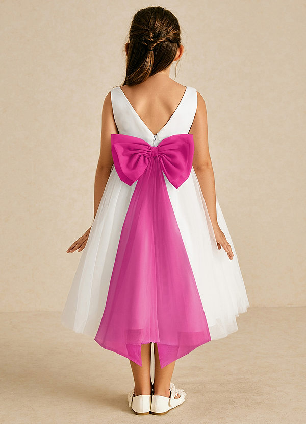 Azazie Kavi Flower Girl Dresses Ivory Fuchsia A-Line Bow Matte Satin Dress image1