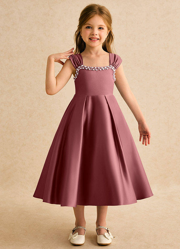 Azazie Yosemite Flower Girl Dresses Amethyst Ball-Gown Sweetheart Neckline Matte Satin Dress image1
