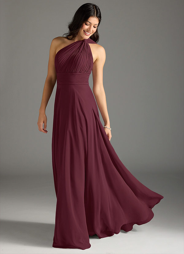 Azazie Charlize Bridesmaid Dresses Cabernet A-Line One Shoulder Chiffon Dress image1