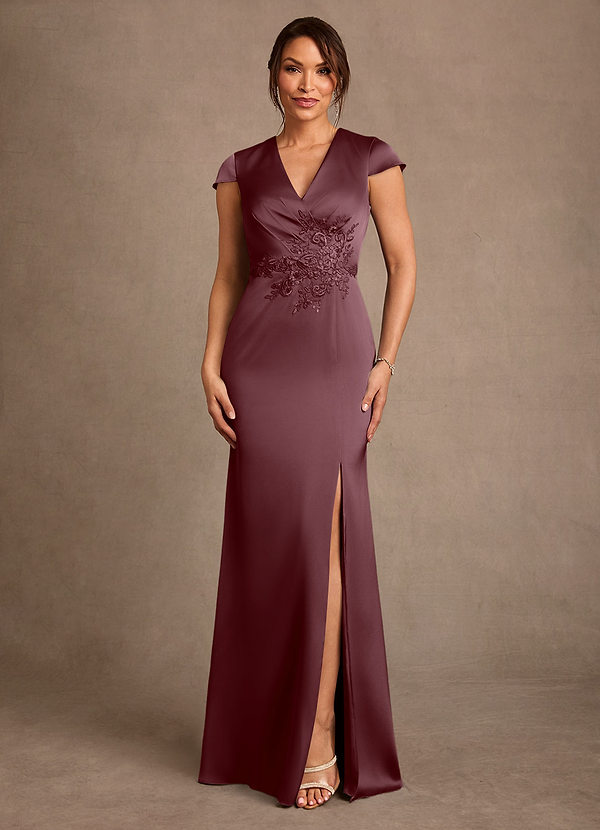 Azazie Rilda Suknie dla Matki Panny Młodej Osłona Koronka Satyna elastyczna Długość podłogi Sukienka image1