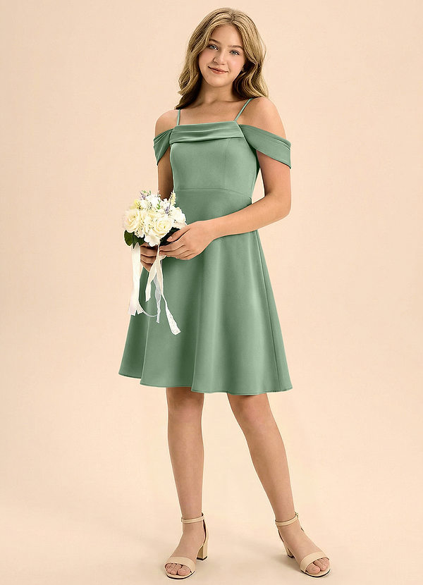 Azazie Anselie Junior Klä av A-Line i Stretch Satin Plisserad image1