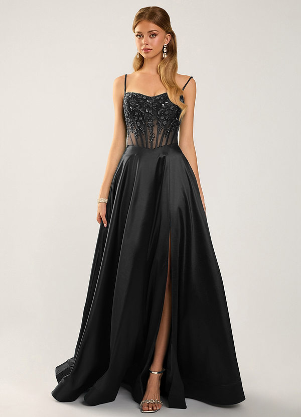 Saogrien Black Lace Sequin Embroidery Satin Prom Dress image1