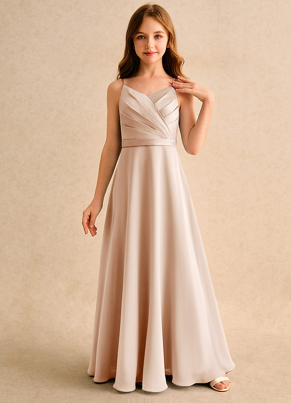 Azazie Umina Girls Formal Bloemenmeisjes Jurken A-Lijn Jurk van Mat Satijn Geplooid Engelse Roos image1