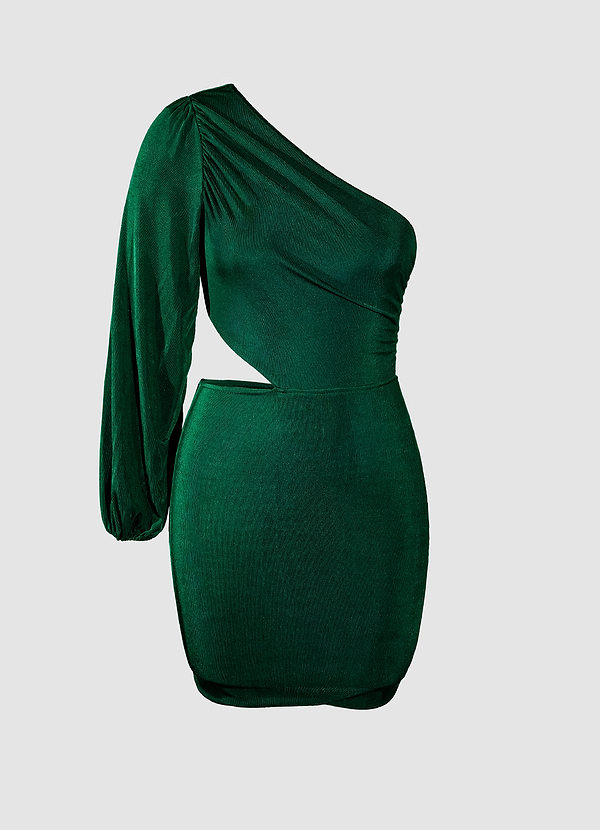 Dark Emerald Catching Looks Dark Emerald One Shoulder Cutout Bodycon ...