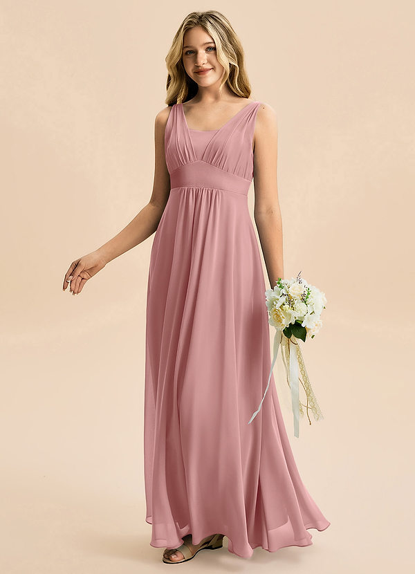 Azazie Odette Junior Klä av A-Line i Chiffong Älskling Halsringning image1