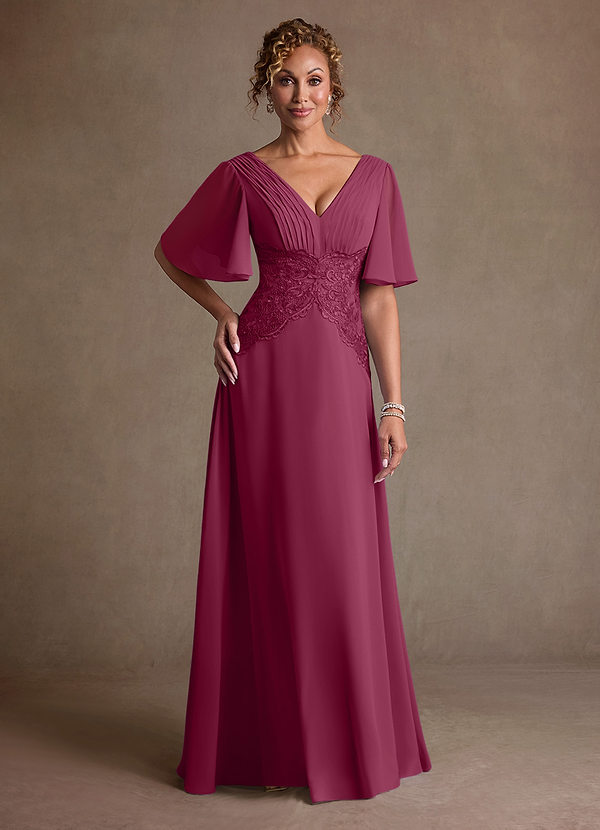 Azazie Milliat Suknie dla Matki Panny Młodej Linia A Koronka Szyfon Długość podłogi Sukienka image1