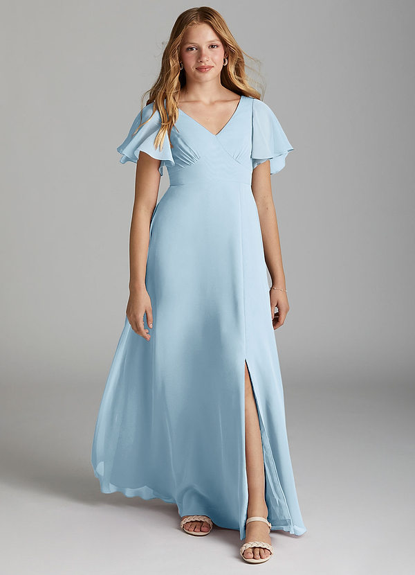 Azazie Kimber Junior Sky Blue A-Line Pleated Chiffon Dress image1