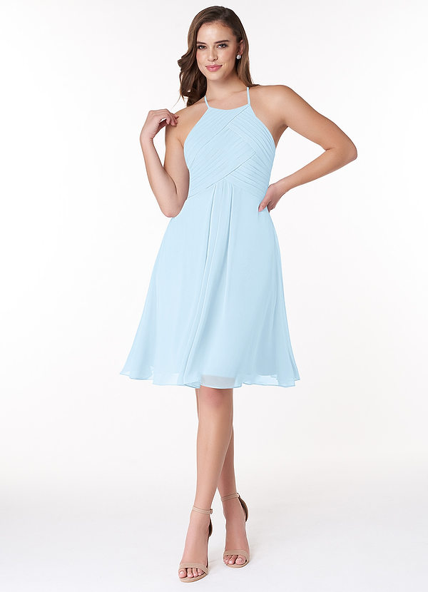 Azazie Adriana Bridesmaid Dresses A-Line Pleated Chiffon Knee-Length Dress image1