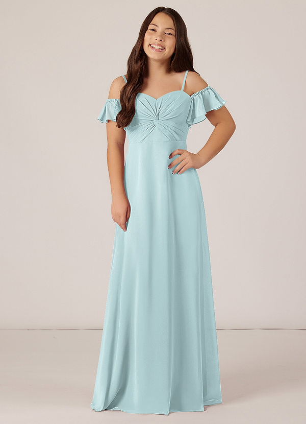 Azazie Juna Junior Robe Trapèze en Mousseline de soie Épaule décolletée Brume image1