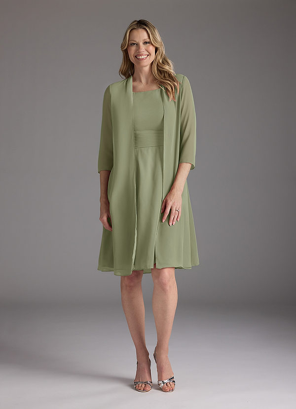 Azazie Shirley Robe Mère de la Mariée & du Marié Robe Trapèze en Mousseline de soie Plissé Scoop Pistache image1