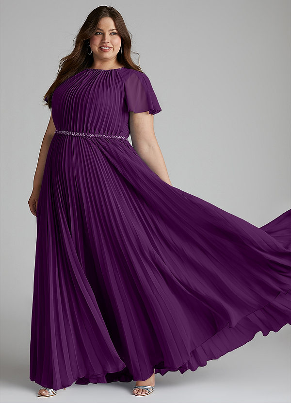 Azazie Kara Schlichte Brautjungfernkleider A-Linie Plissee Chiffon Bodenlänge Kleid image1