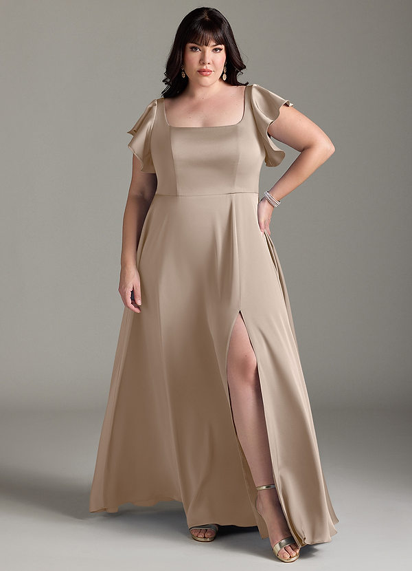 Bondi Bridesmaid Dresses Taupe A-Line Bow Stretch Satin Dress image1