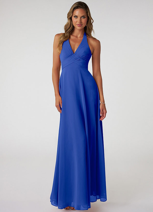 Azazie Tessie Vestidos Dama de Honor Vestido de Azul Real de Gasa de Corte en A con Cuello en V plisado image1
