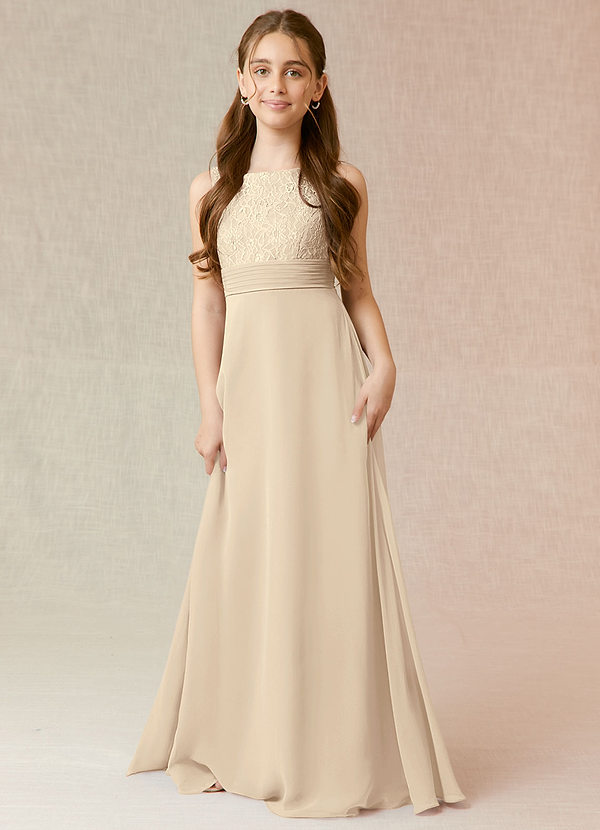 Azazie Snow A-Line Lace Chiffon Floor-Length Junior Bridesmaid Dress image1