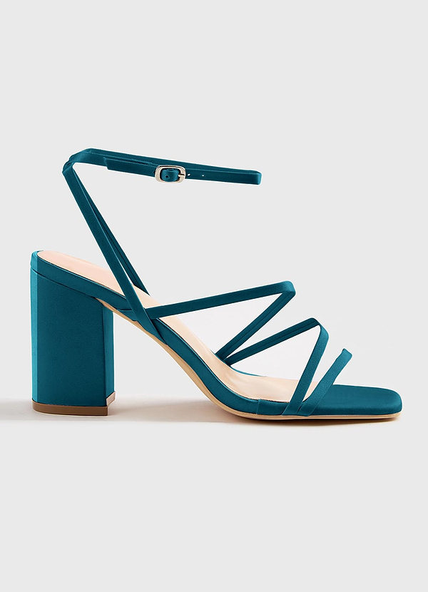 front Matching Color Matte Satin Ankle Strap Block Heel Sandals