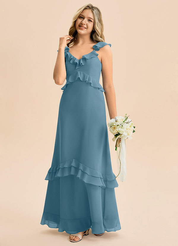 Azazie Tavie Junior Bermuda A-Line Ruched Chiffon Dress image1