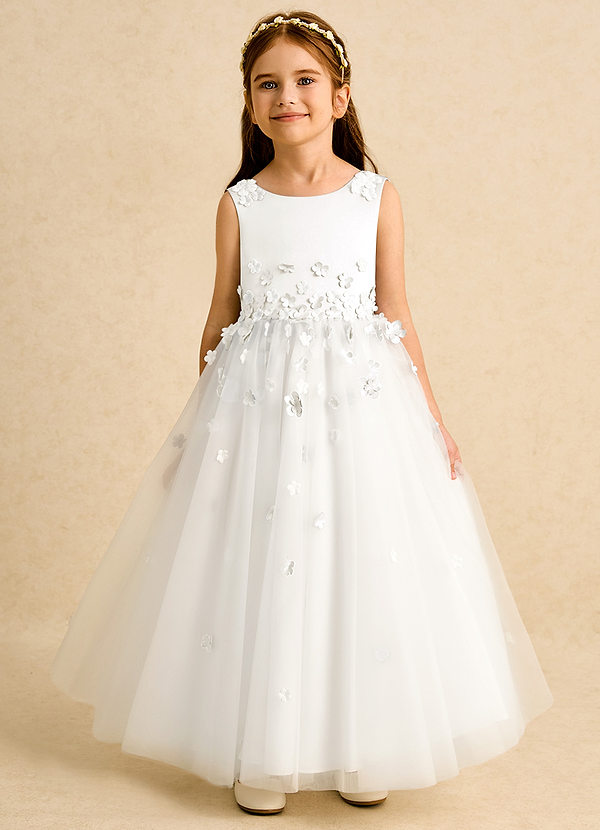 Azazie Eleni Flower Girl Dresses Ivory Ball-Gown Bow Tulle Dress image1