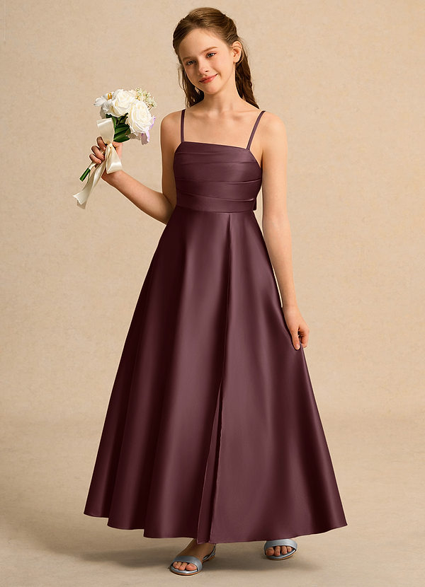 Azazie Pebbles Junior Formal Flower Girl Dresses Sangria A-Line Pleated Matte Satin Dress image1