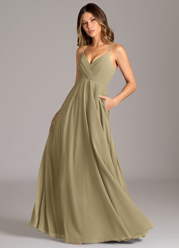 Azazie Amani Suknie dla druhen Linia A Pofałdowany Szyfon Do ziemi Sukienka image1