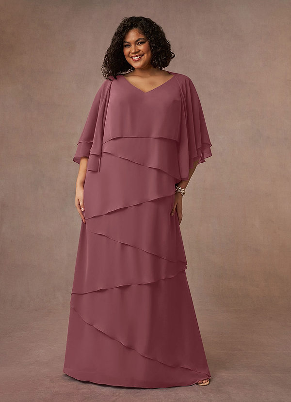 Azazie OHara Abiti Mamma della Sposa Abito A-Line in Chiffon con Scollo a V Rosa Del Deserto image1